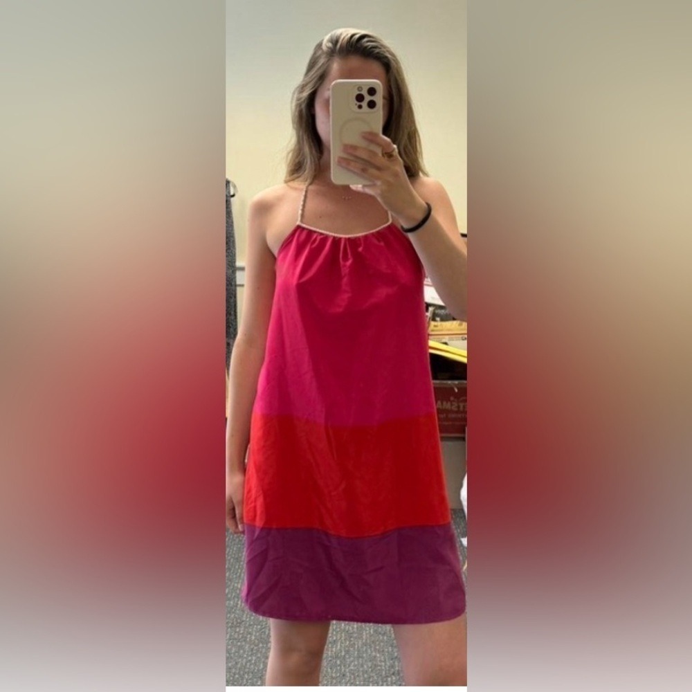 Zara TRF Pink Orange Purple Colorblock Rope Halter Mini Dress Small